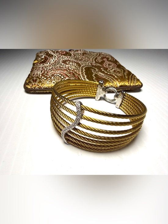 Alor Jewelry - ALOR 18k Gold  Multi-Strand Cable Bracelet with Diamonds Pavé Curve